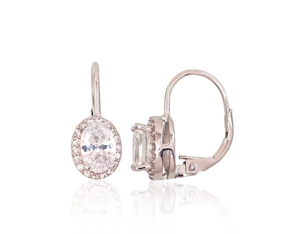 Silver Earrings with English Clasp A2202957PRhGrCZ