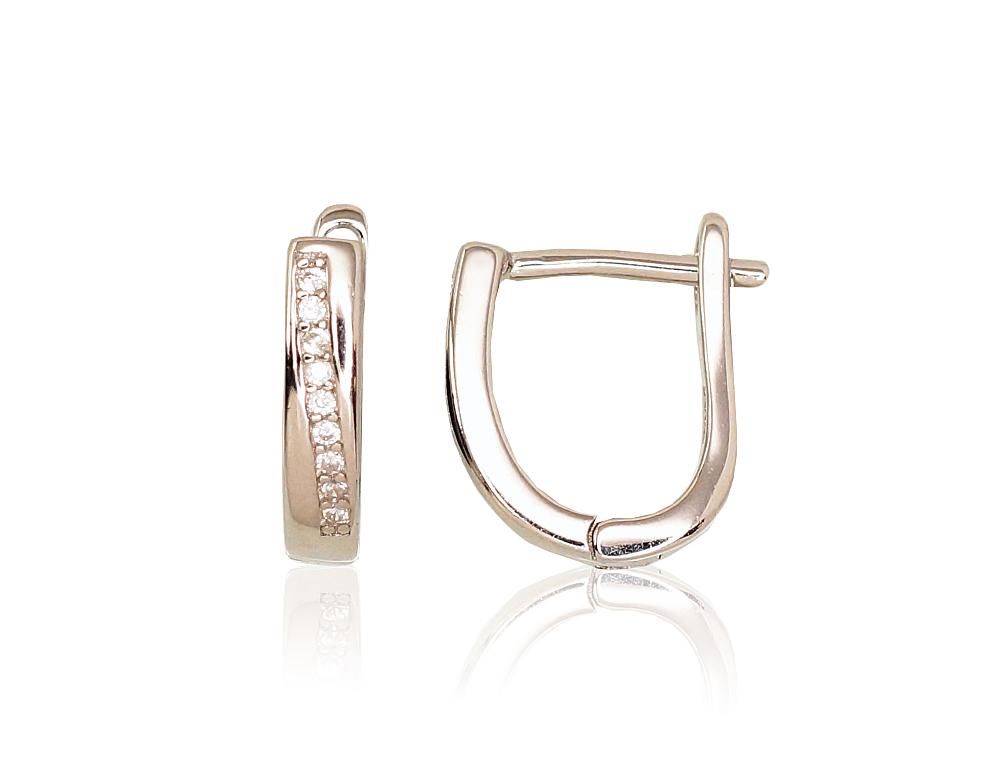 Silver Earrings with English Clasp A2203106PRhGrCZ