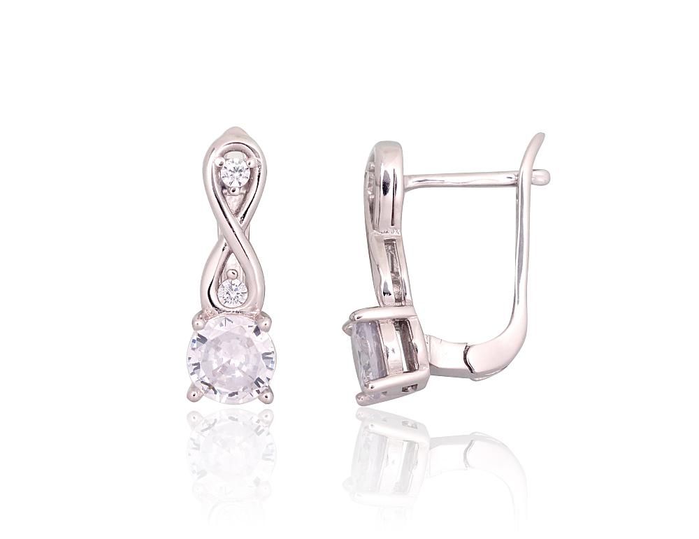 Silver Earrings with English Clasp A2203757PRhGrCZ