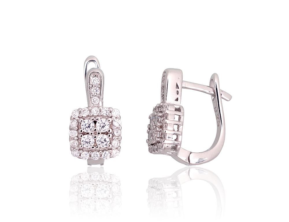 Silver Earrings with English Clasp A2203762PRhGrCZ