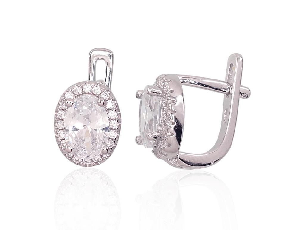 Silver Earrings with English Clasp A2202954PRhGrCZ