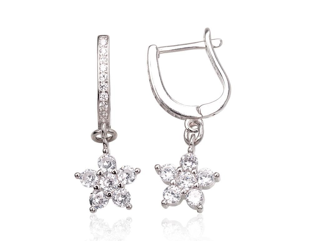 Silver Earrings with English Clasp A2203670PRhGrCZ