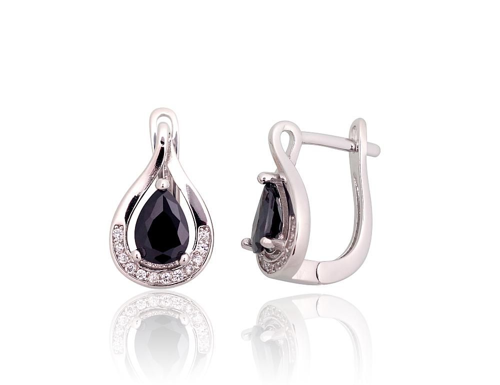 Silver Earrings with English Clasp A2203756PRhGrCZCZBK