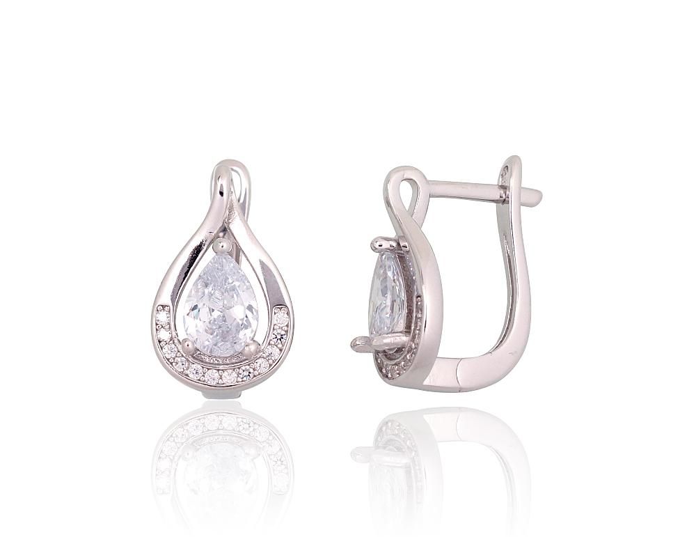 Silver Earrings with English Clasp A2203756PRhGrCZ