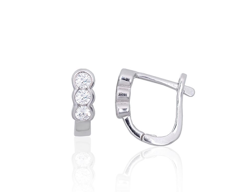 Silver Earrings with English Clasp A2203839PRhGrCZ