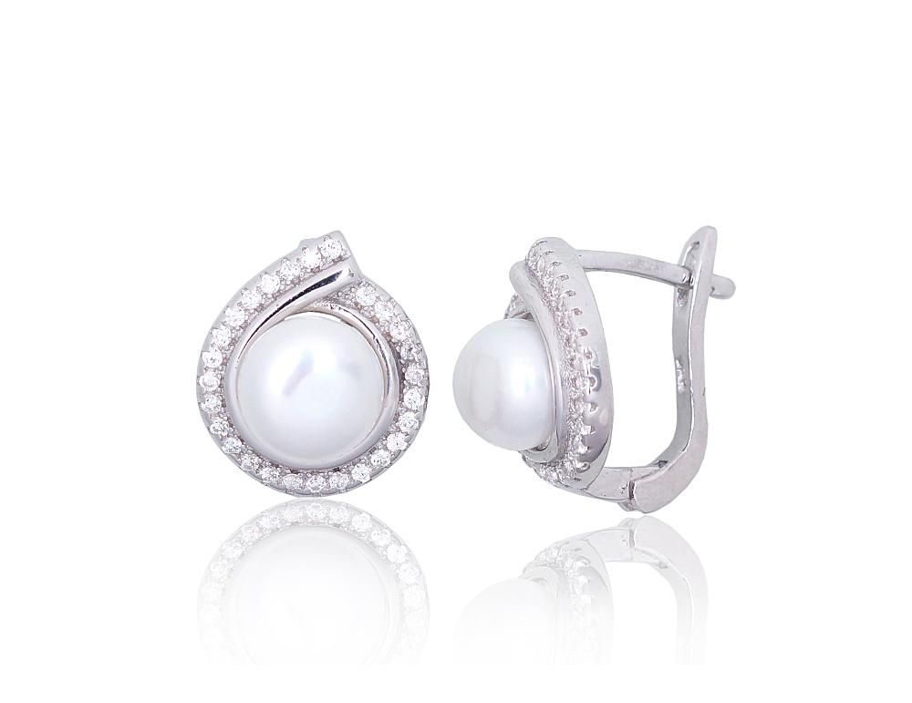 Silver Earrings with English Clasp A2203843PRhGrCZPE