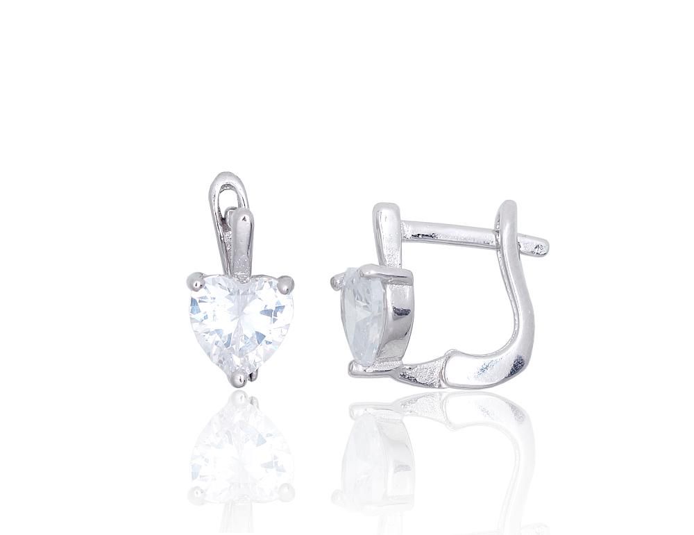 Silver Earrings with English Clasp A2203838PRhGrCZ