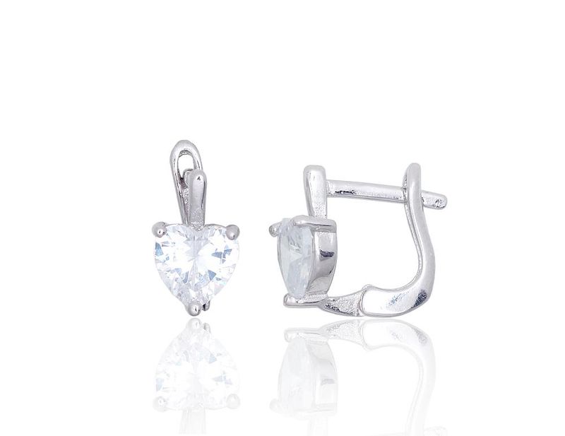 Silver Earrings with English Clasp A2203838PRhGrCZ