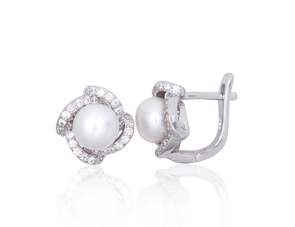 Silver Earrings with English Clasp A2203841PRhGrCZPE