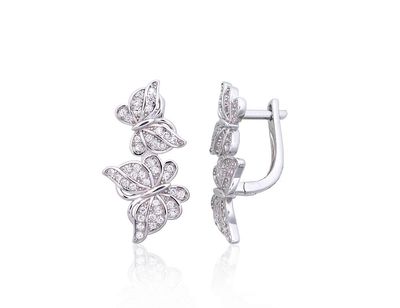 Silver Earrings with English Clasp A2203851PRhGrCZ