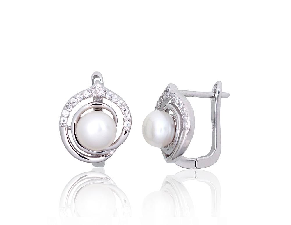 Silver Earrings with English Clasp A2203844PRhGrCZPE