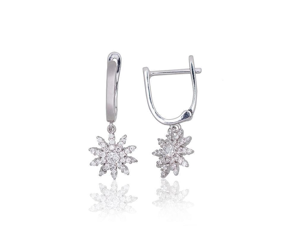 Silver Earrings with English Clasp A2203853PRhGrCZ