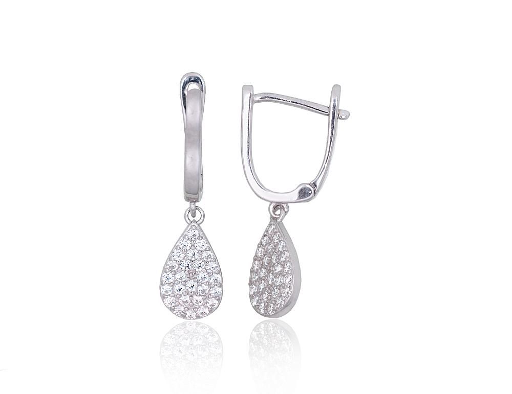 Silver Earrings with English Clasp A2203852PRhGrCZ