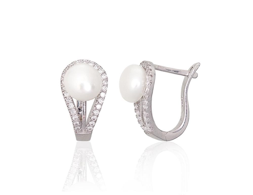 Silver Earrings with English Clasp A2203846PRhGrCZPE