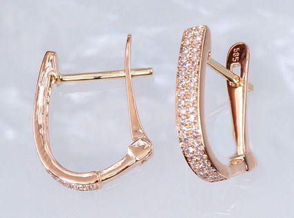 Diamond Decorated Gold Earrings English Clasp A1200272AD