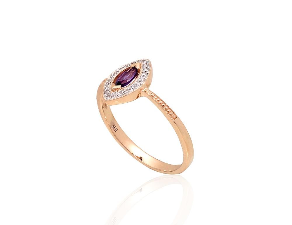 With Gemstone Gold Ring A1101172AuRPRhWDIAM