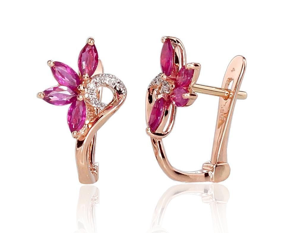 Ruby and diamond gold earrings with Lever backs A1200717