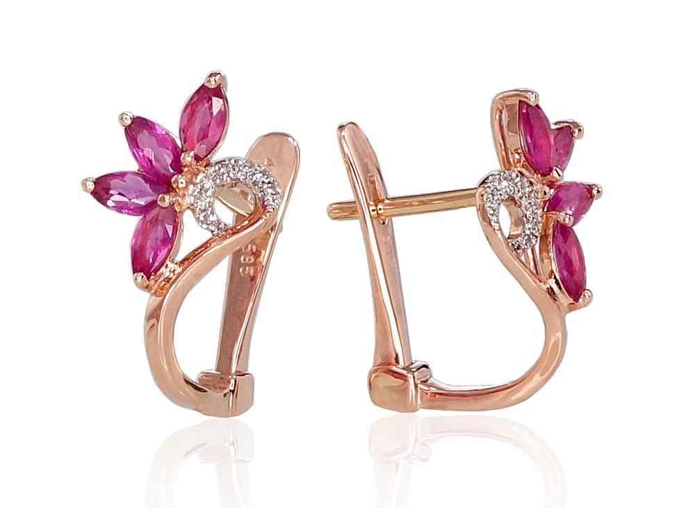 Ruby and diamond gold earrings with Lever backs A1200717