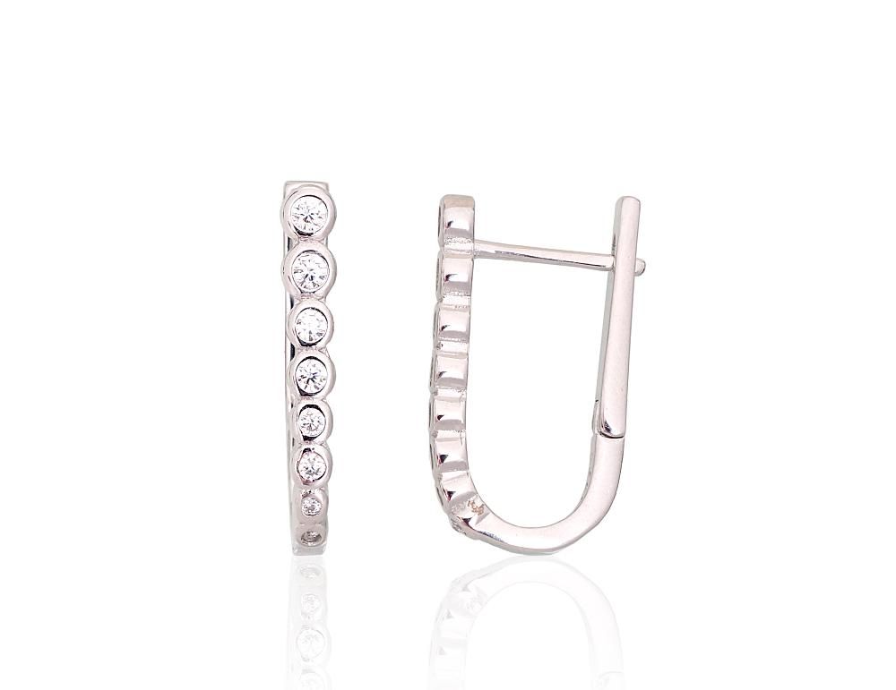 Silver Earrings with English Clasp A2204123PRhGrCZ
