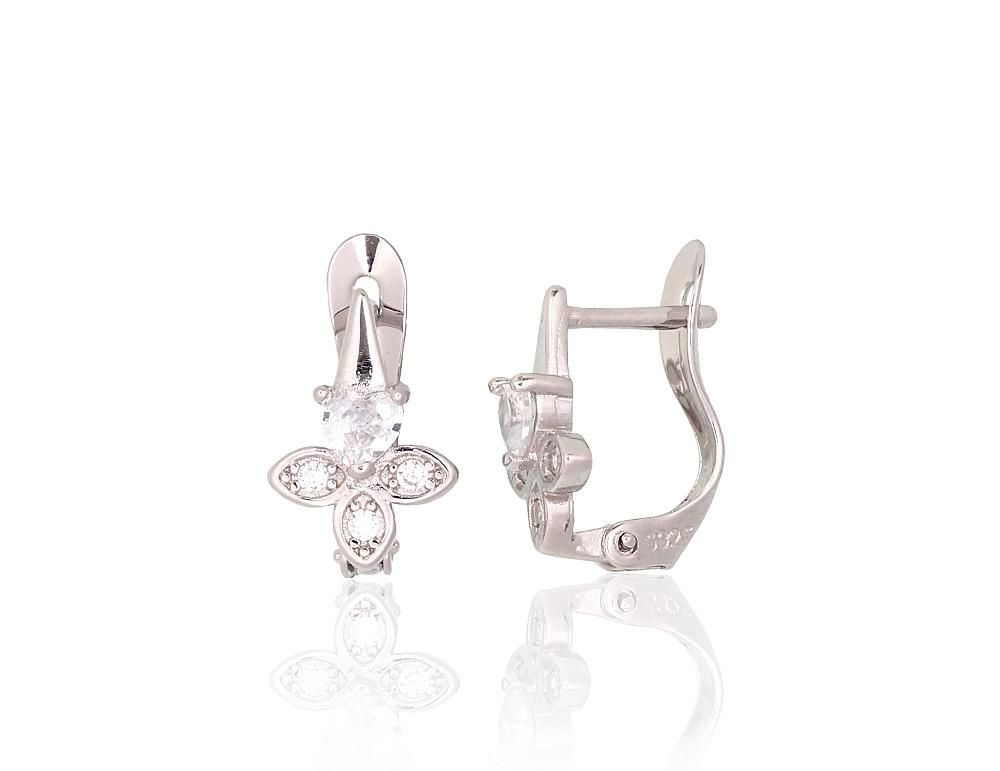 Silver Earrings with English Clasp A2200765PRhGrCZ
