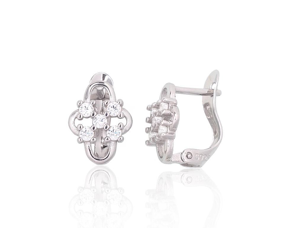 Silver Earrings with English Clasp A2204113PRhGrCZ