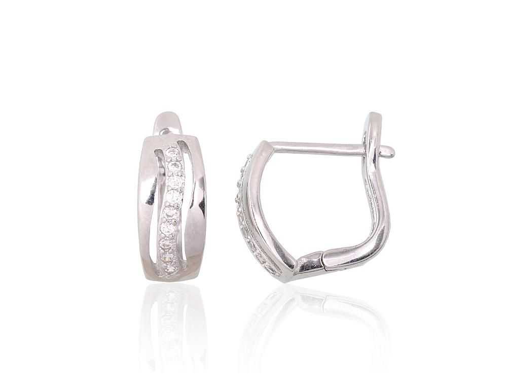 Silver Earrings with English Clasp A2204125PRhGrCZ