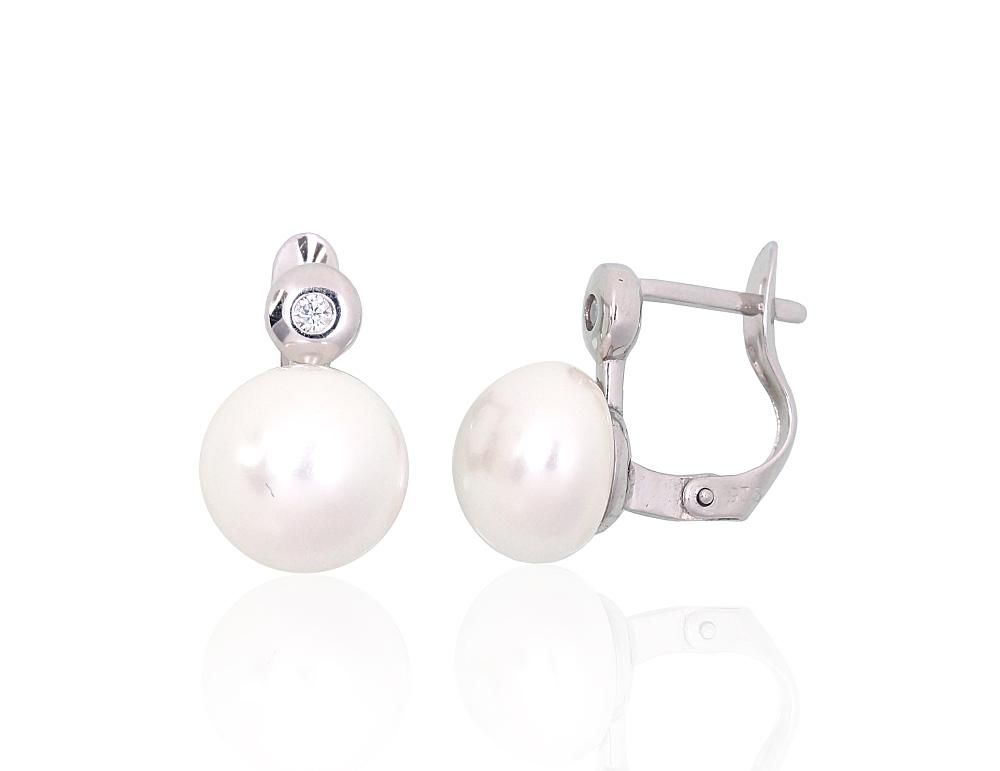 Silver Earrings with English Clasp A2204149PRhGrCZPE