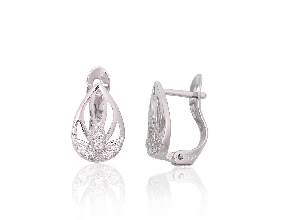 Silver Earrings with English Clasp A2204118PRhGrCZ