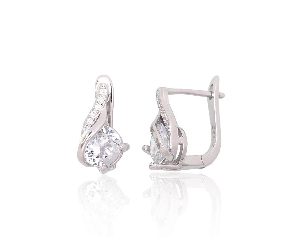 Silver Earrings with English Clasp A2204107PRhGrCZ