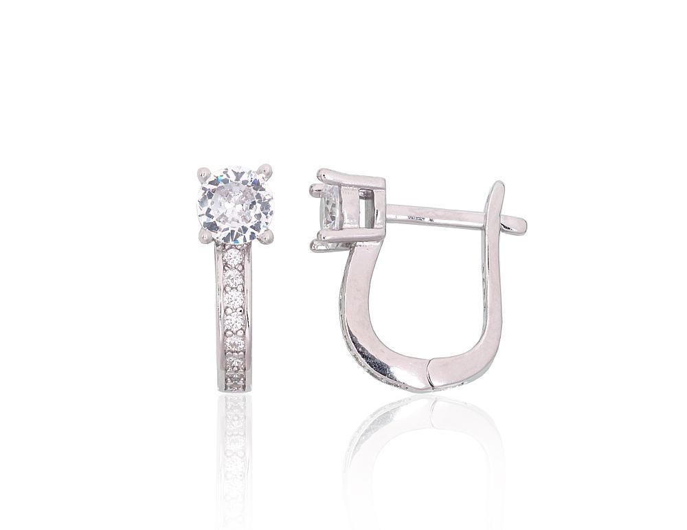 Silver Earrings with English Clasp A2204108PRhGrCZ