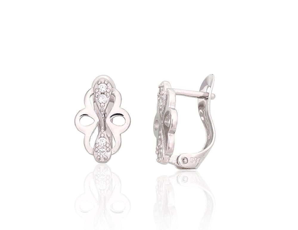 Silver Earrings with English Clasp A2204117PRhGrCZ