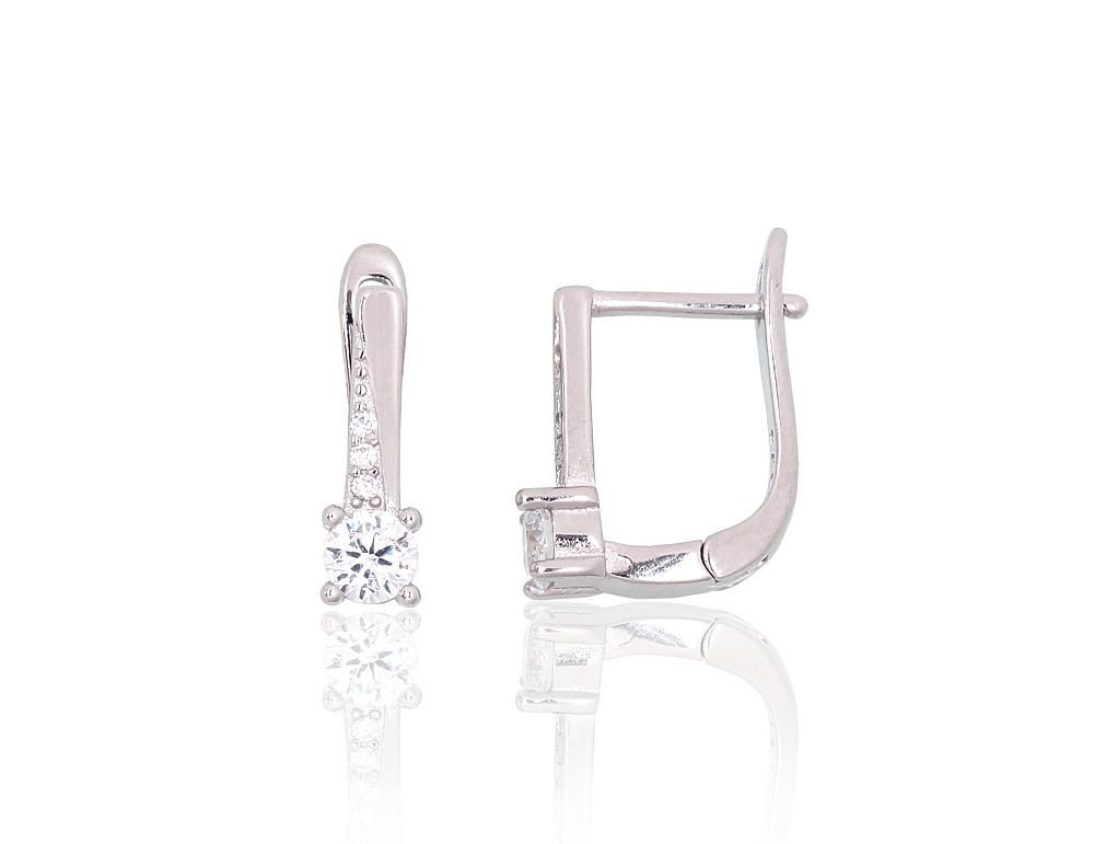Silver Earrings with English Clasp A2204103PRhGrCZ