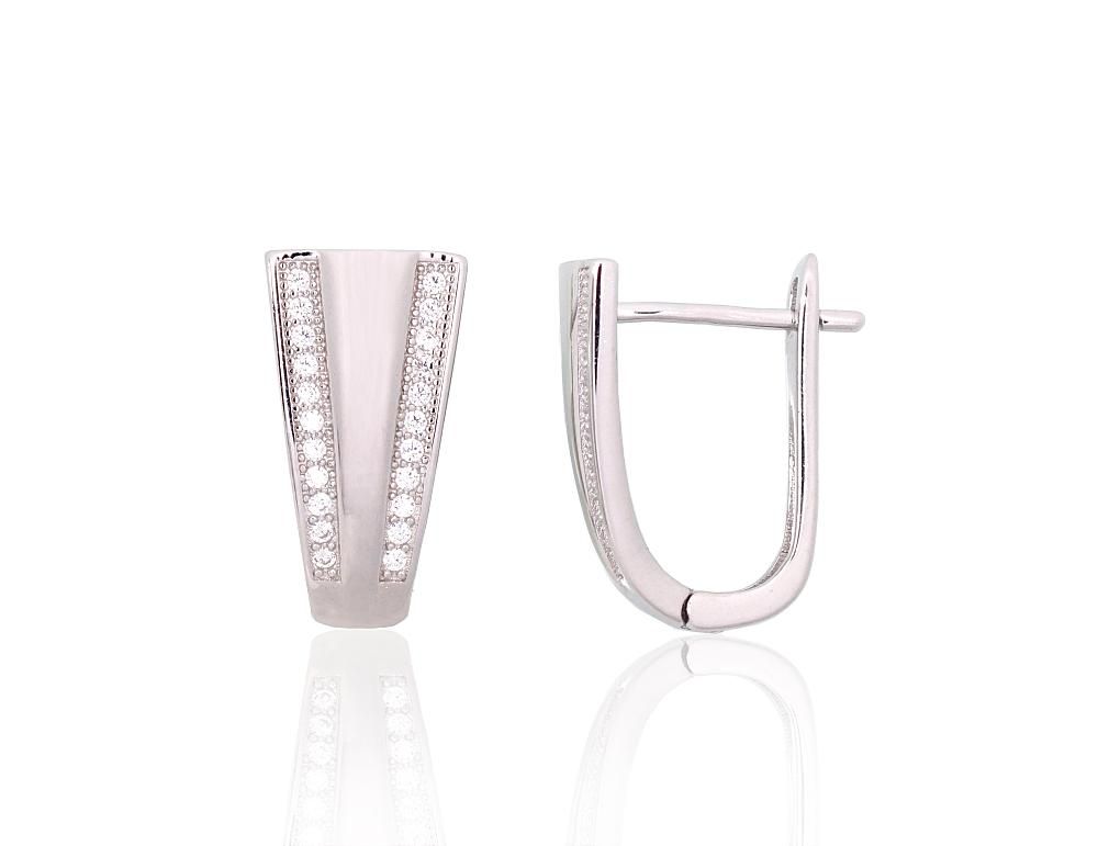 Silver Earrings with English Clasp A2204129PRhGrCZ