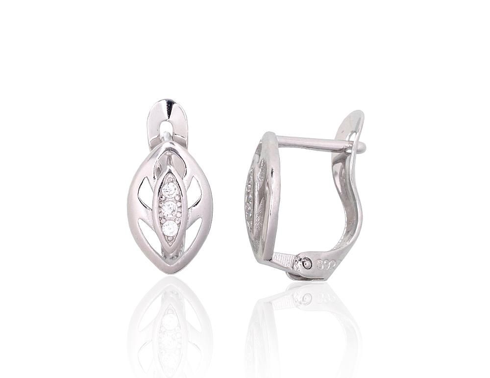 Silver Earrings with English Clasp A2204114PRhGrCZ