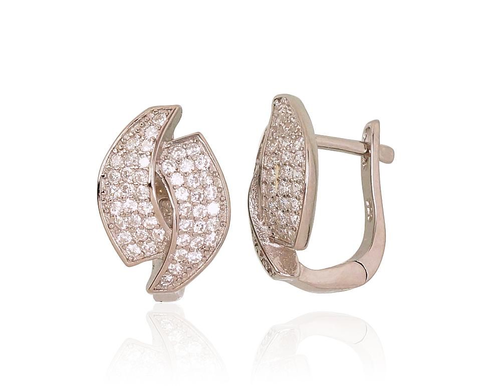 Silver Earrings with English Clasp A2203112PRhGrCZ