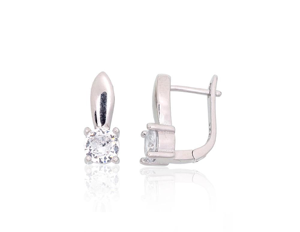 Silver Earrings with English Clasp A2204104PRhGrCZ
