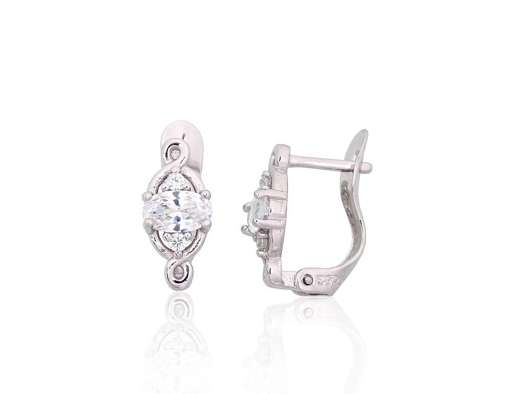 Silver Earrings with English Clasp A2201200PRhGrCZ