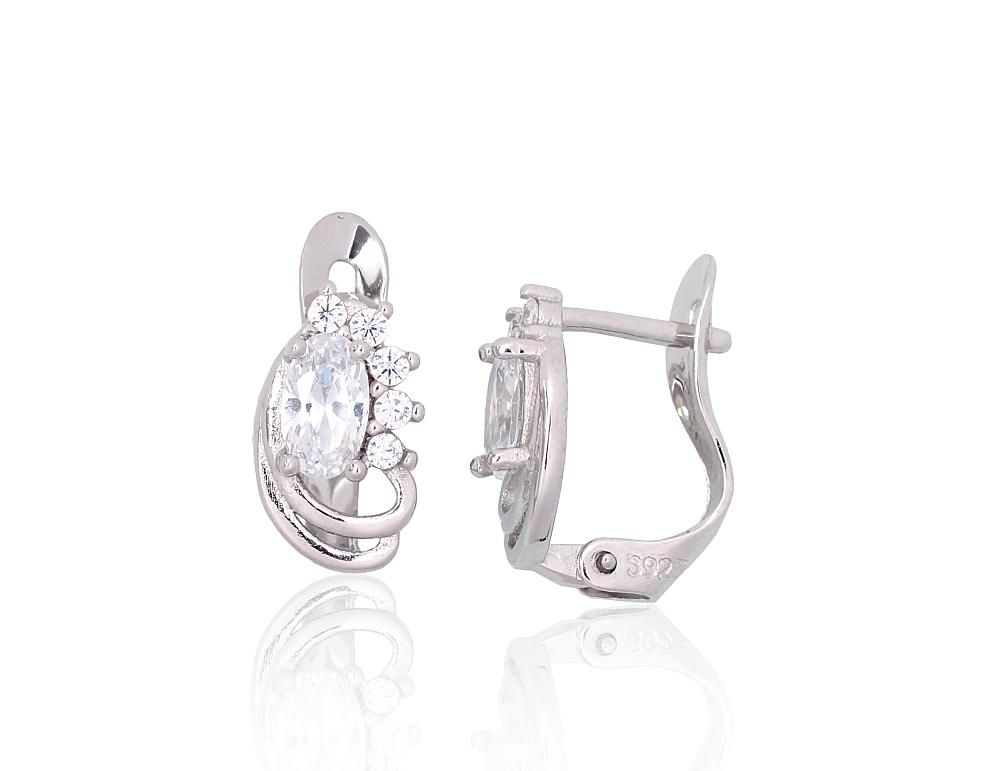 Silver Earrings with English Clasp A2201790PRhGrCZ