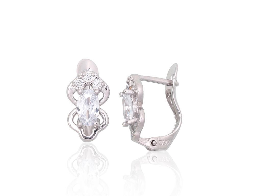 Silver Earrings with English Clasp A2201793PRhGrCZ