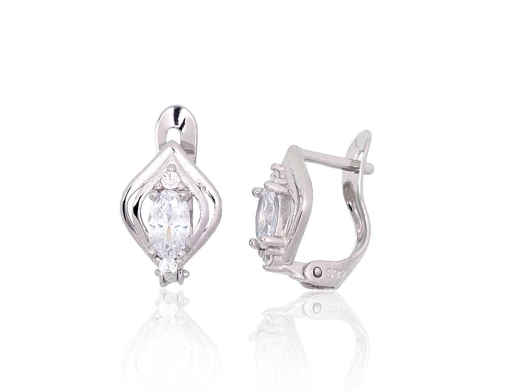 Silver Earrings with English Clasp A2200763PRhGrCZ