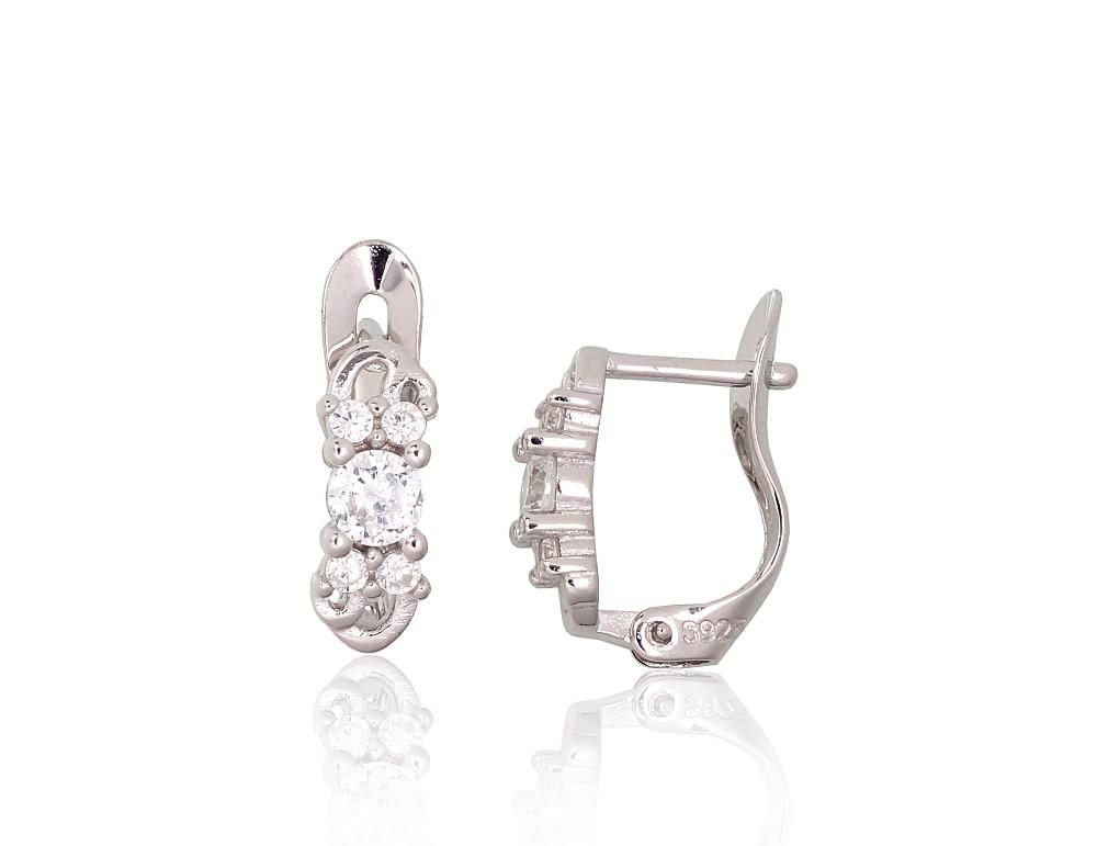 Silver Earrings with English Clasp A2200979PRhGrCZ