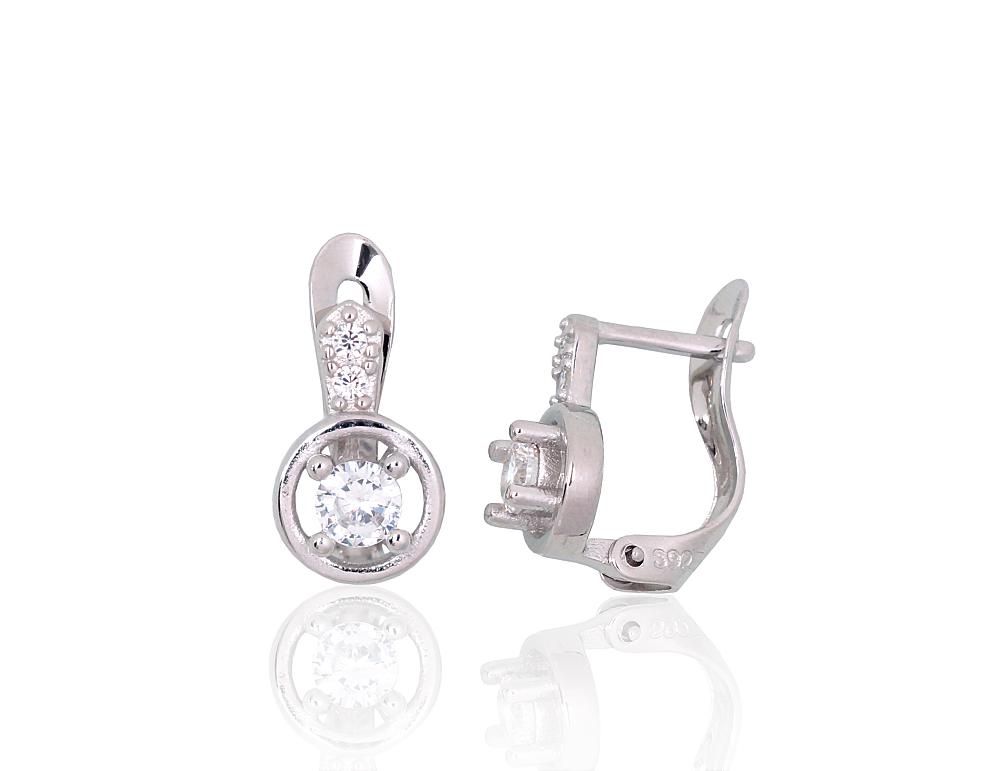 Silver Earrings with English Clasp A2201203PRhGrCZ