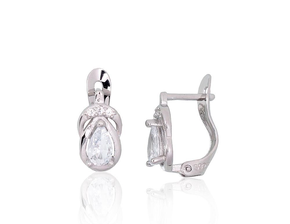Silver Earrings with English Clasp A2201516PRhGrCZ