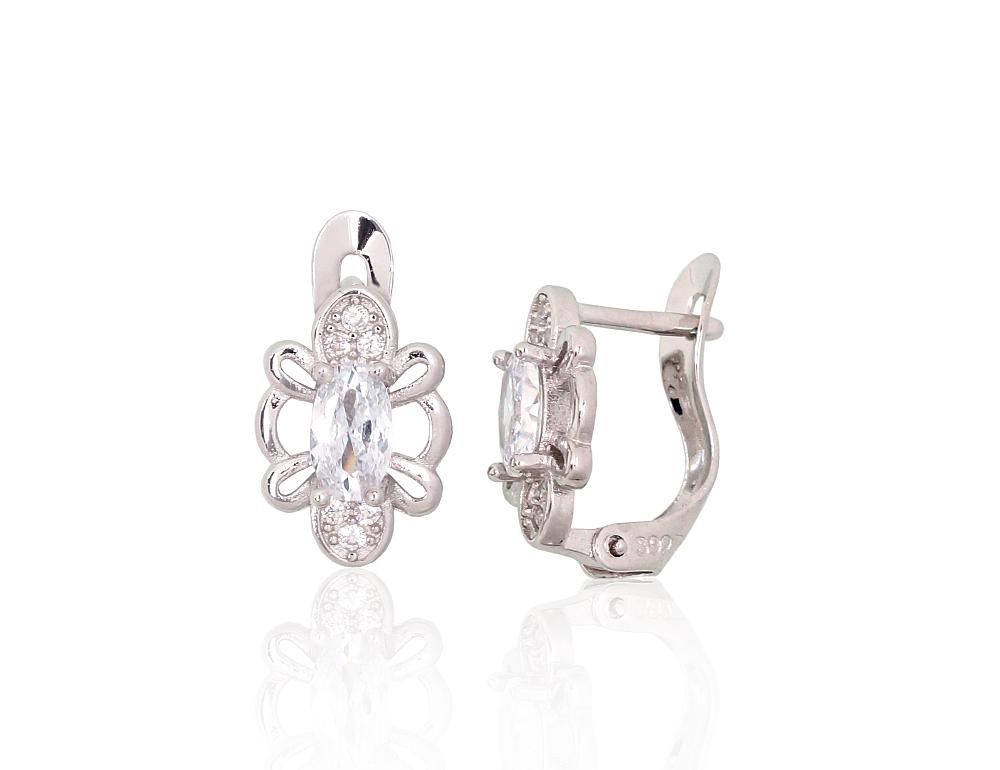Silver Earrings English Clasp A2201788PRhGrCZ