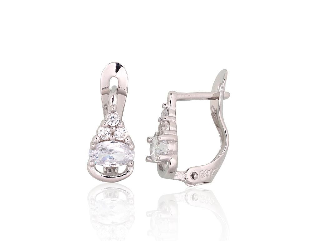 Silver Earrings with English Clasp A2201515PRhGrCZ