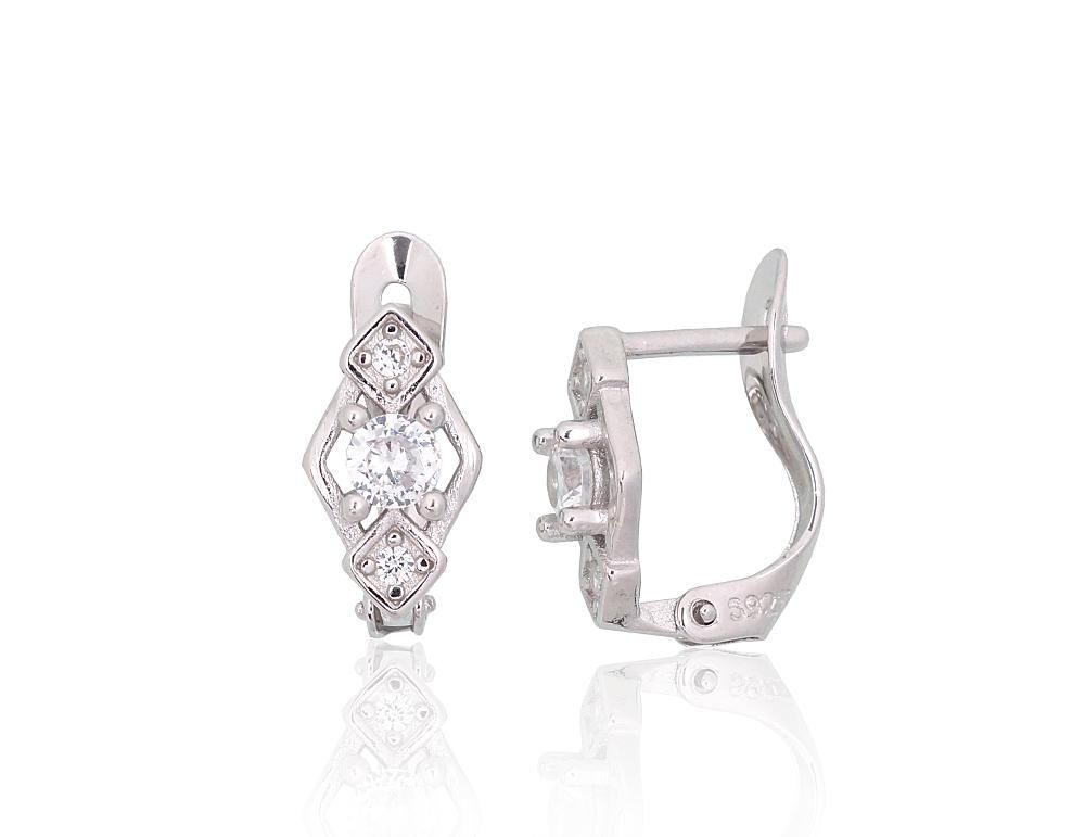 Silver Earrings with English Clasp A2200787PRhGrCZ