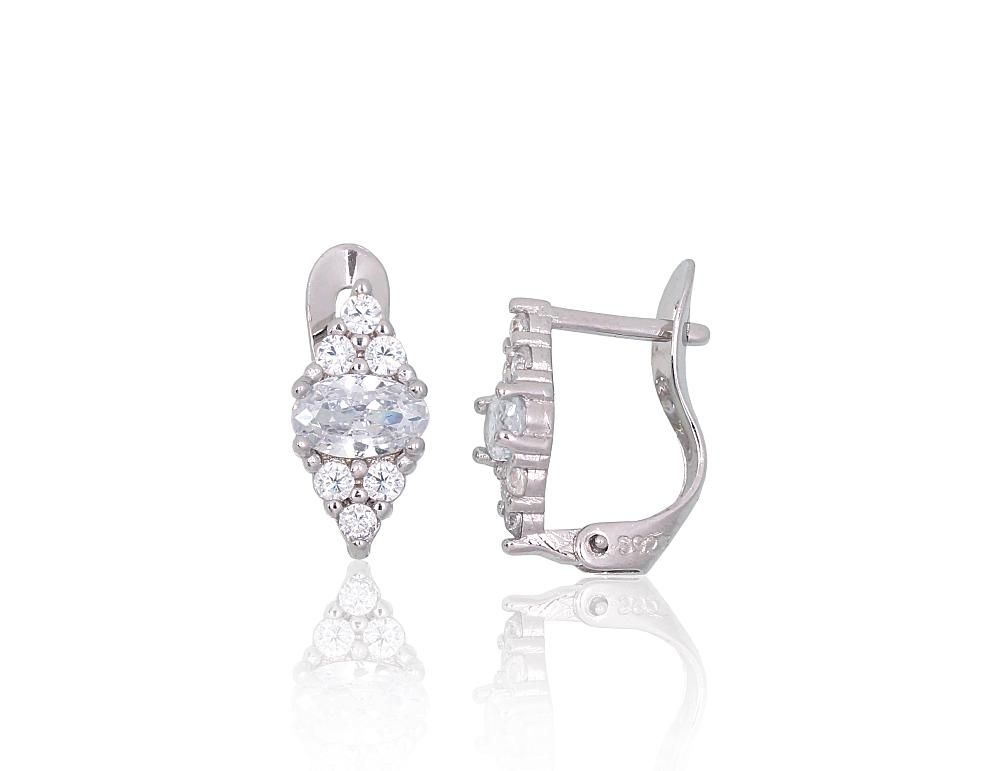 Silver Earrings with English Clasp A2201514PRhGrCZ