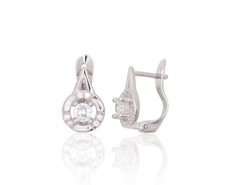 Silver Earrings with English Clasp A2200789PRhGrCZ