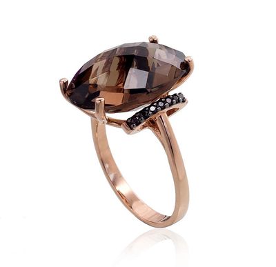 Ringe, für Damen, mit Öse, Zirkonen, Rauchquarz, Metall Gold, Punze 585, Modell 1100965(A…