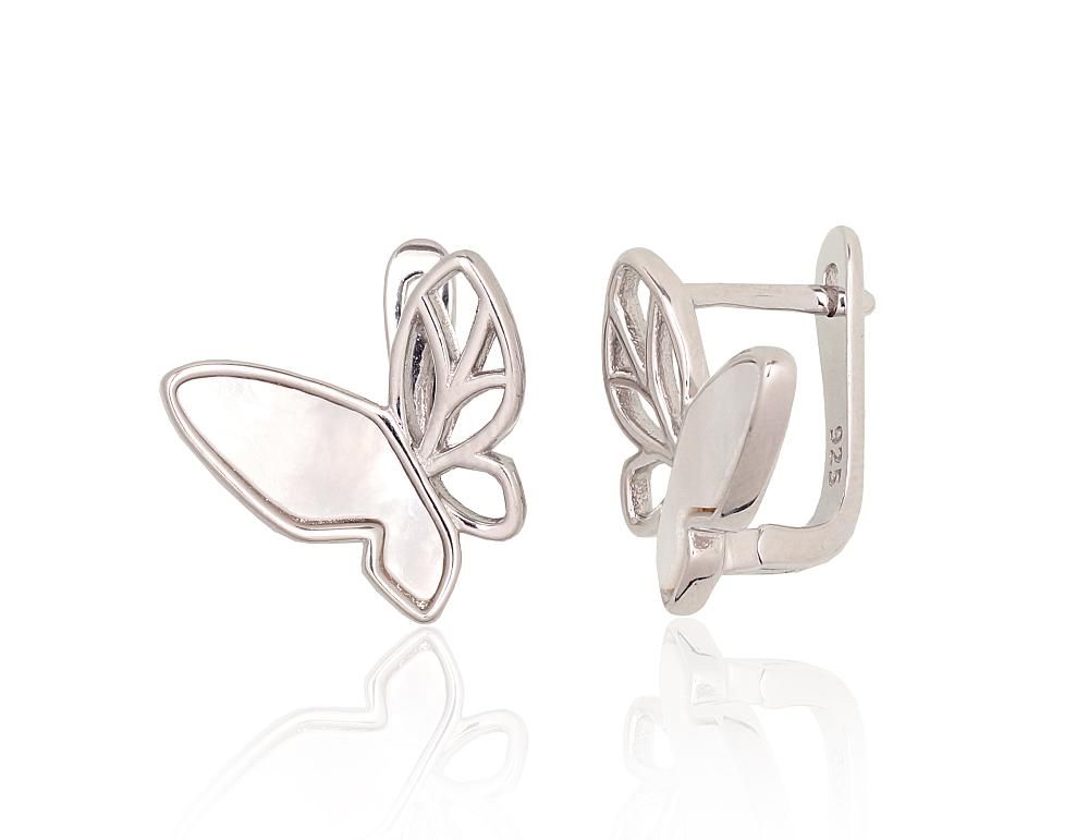 Silver Earrings with English Clasp A2204175PRhGrPL